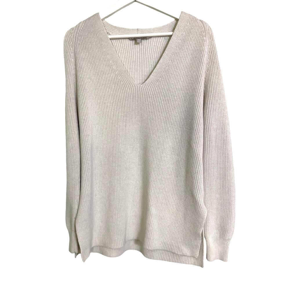 Athleta Cream Merino Wool V-Neck Sweater XS Tunic Lightweight Knit